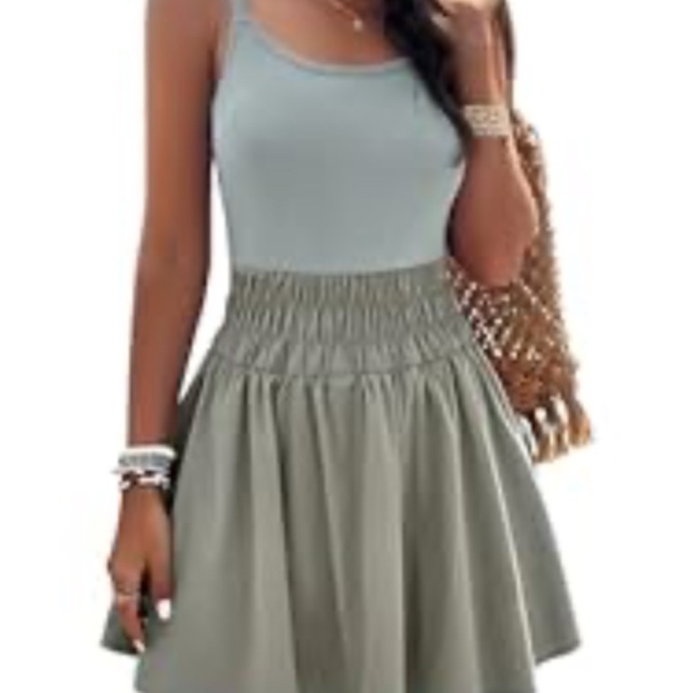 Women's Sage Green Midi Dress with Smocked Waist